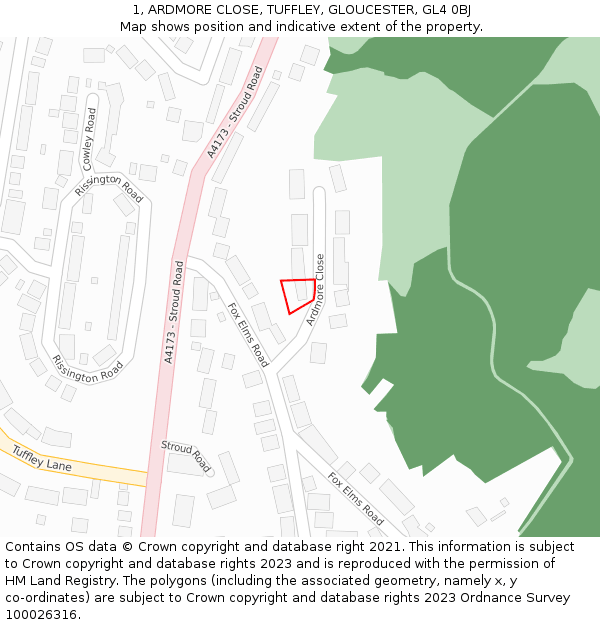 1, ARDMORE CLOSE, TUFFLEY, GLOUCESTER, GL4 0BJ: Location map and indicative extent of plot