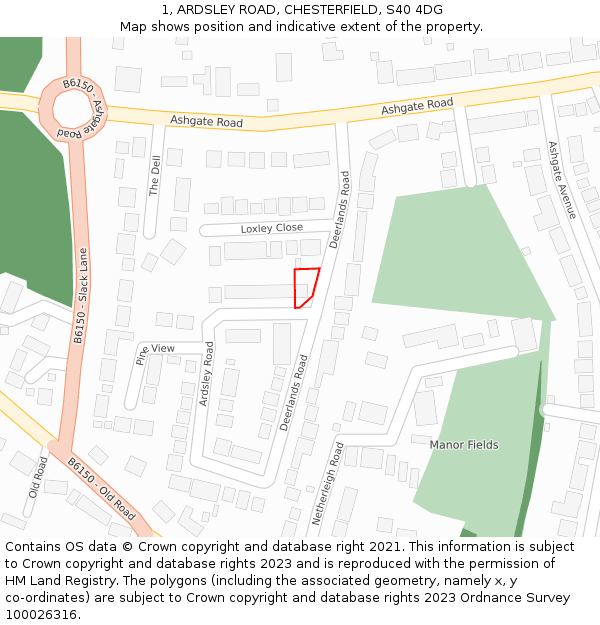 1, ARDSLEY ROAD, CHESTERFIELD, S40 4DG: Location map and indicative extent of plot