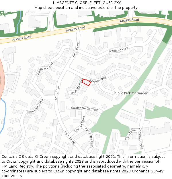 1, ARGENTE CLOSE, FLEET, GU51 2XY: Location map and indicative extent of plot