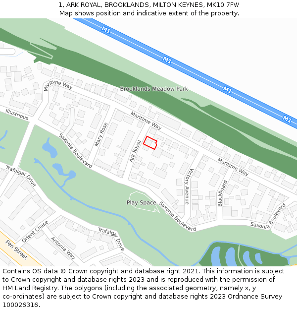 1, ARK ROYAL, BROOKLANDS, MILTON KEYNES, MK10 7FW: Location map and indicative extent of plot