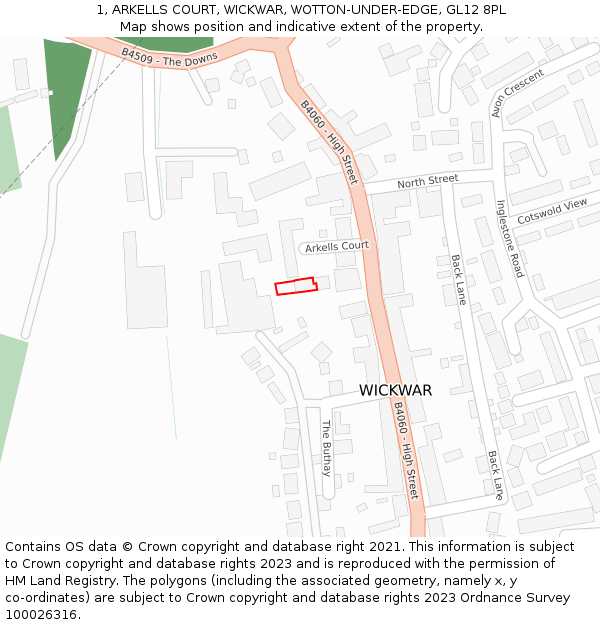 1, ARKELLS COURT, WICKWAR, WOTTON-UNDER-EDGE, GL12 8PL: Location map and indicative extent of plot