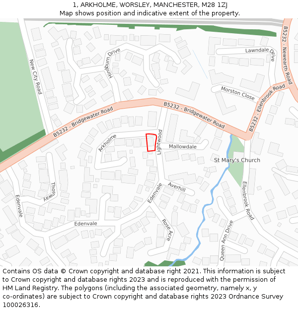 1, ARKHOLME, WORSLEY, MANCHESTER, M28 1ZJ: Location map and indicative extent of plot