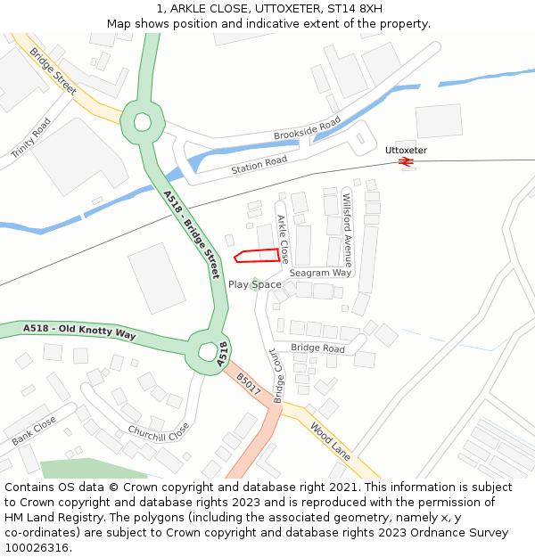 1, ARKLE CLOSE, UTTOXETER, ST14 8XH: Location map and indicative extent of plot