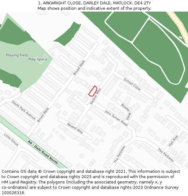 1, ARKWRIGHT CLOSE, DARLEY DALE, MATLOCK, DE4 2TY: Location map and indicative extent of plot