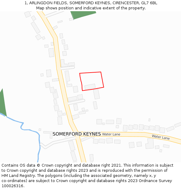 1, ARLINGDON FIELDS, SOMERFORD KEYNES, CIRENCESTER, GL7 6BL: Location map and indicative extent of plot