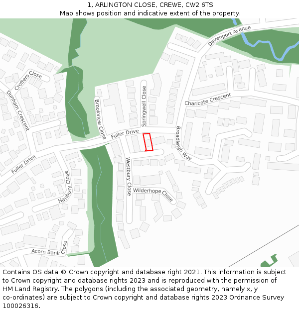 1, ARLINGTON CLOSE, CREWE, CW2 6TS: Location map and indicative extent of plot