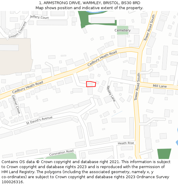 1, ARMSTRONG DRIVE, WARMLEY, BRISTOL, BS30 8RD: Location map and indicative extent of plot