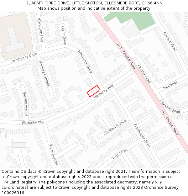 1, ARMTHORPE DRIVE, LITTLE SUTTON, ELLESMERE PORT, CH66 4NN: Location map and indicative extent of plot