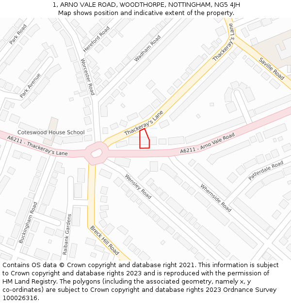 1, ARNO VALE ROAD, WOODTHORPE, NOTTINGHAM, NG5 4JH: Location map and indicative extent of plot