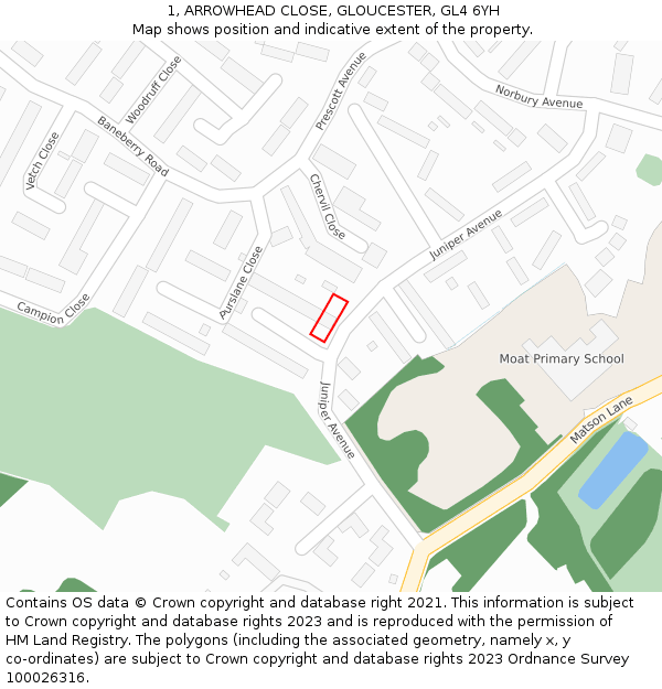 1, ARROWHEAD CLOSE, GLOUCESTER, GL4 6YH: Location map and indicative extent of plot