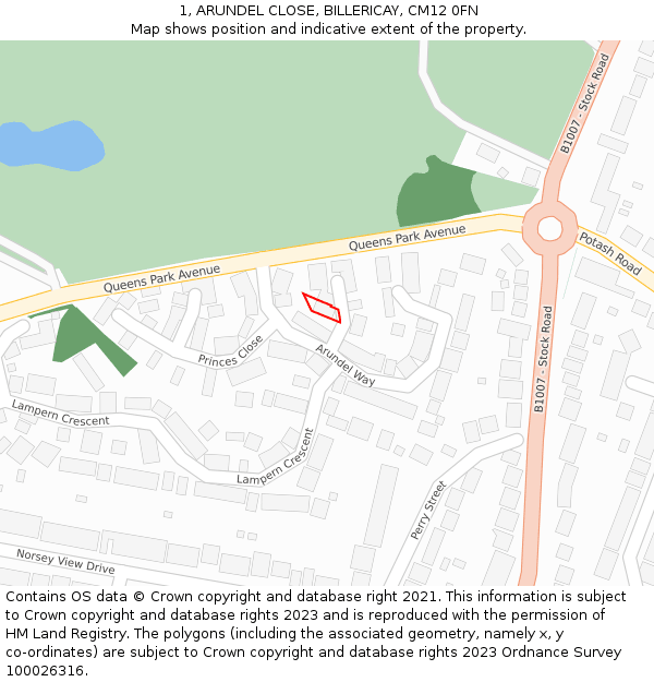 1, ARUNDEL CLOSE, BILLERICAY, CM12 0FN: Location map and indicative extent of plot