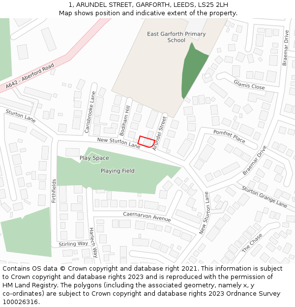 1, ARUNDEL STREET, GARFORTH, LEEDS, LS25 2LH: Location map and indicative extent of plot