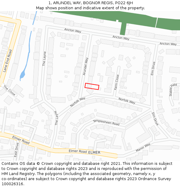 1, ARUNDEL WAY, BOGNOR REGIS, PO22 6JH: Location map and indicative extent of plot