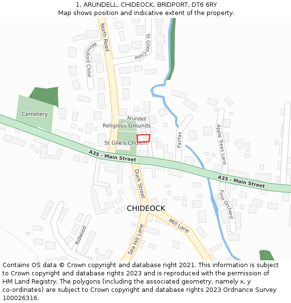 1, ARUNDELL, CHIDEOCK, BRIDPORT, DT6 6RY: Location map and indicative extent of plot