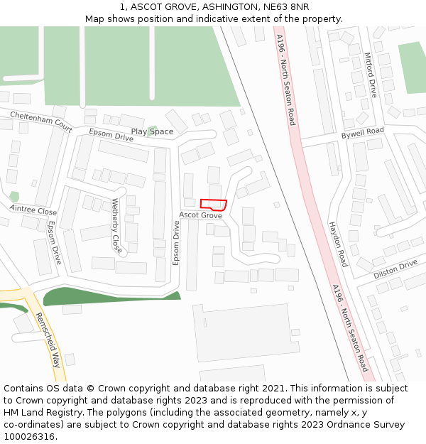 1, ASCOT GROVE, ASHINGTON, NE63 8NR: Location map and indicative extent of plot