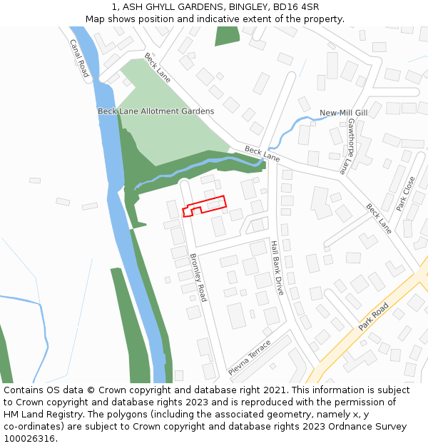 1, ASH GHYLL GARDENS, BINGLEY, BD16 4SR: Location map and indicative extent of plot