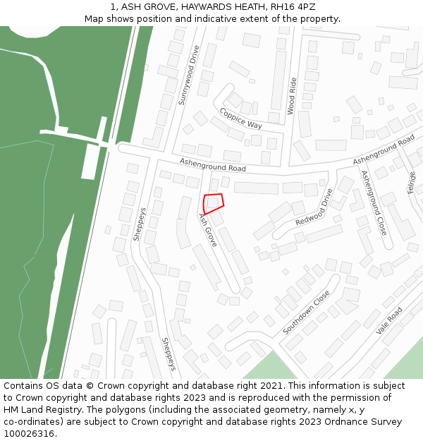 1, ASH GROVE, HAYWARDS HEATH, RH16 4PZ: Location map and indicative extent of plot