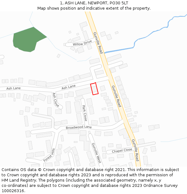 1, ASH LANE, NEWPORT, PO30 5LT: Location map and indicative extent of plot