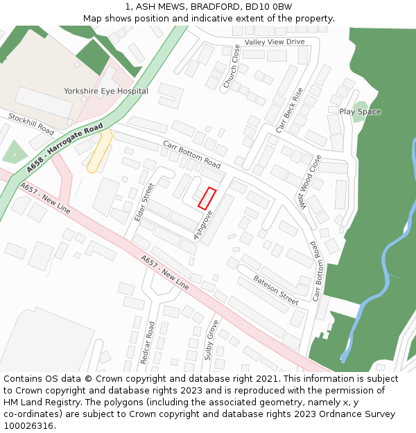 1, ASH MEWS, BRADFORD, BD10 0BW: Location map and indicative extent of plot