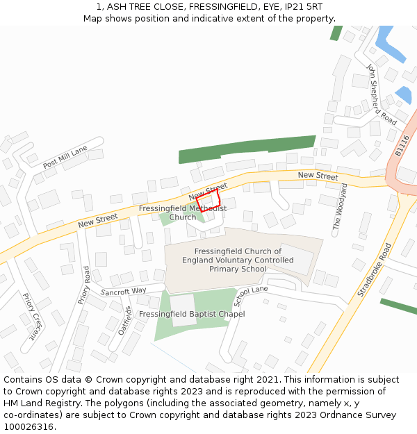 1, ASH TREE CLOSE, FRESSINGFIELD, EYE, IP21 5RT: Location map and indicative extent of plot