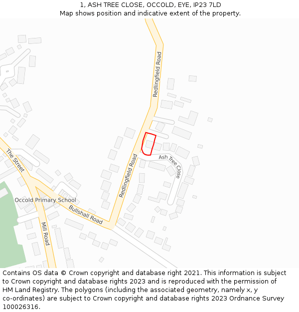 1, ASH TREE CLOSE, OCCOLD, EYE, IP23 7LD: Location map and indicative extent of plot