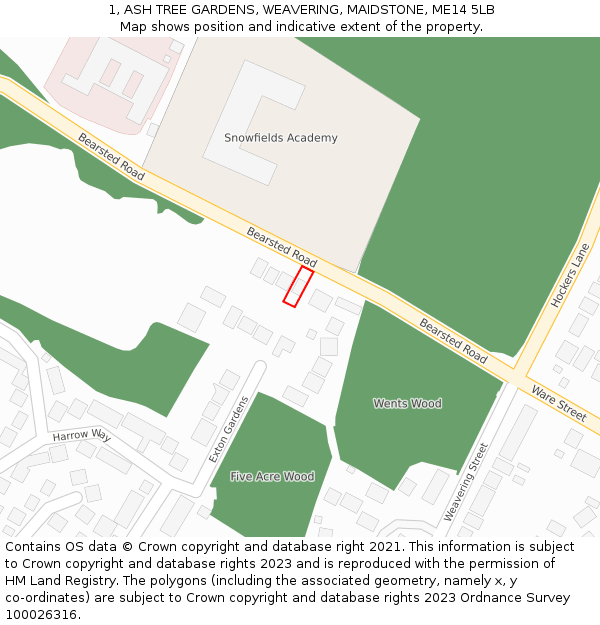 1, ASH TREE GARDENS, WEAVERING, MAIDSTONE, ME14 5LB: Location map and indicative extent of plot