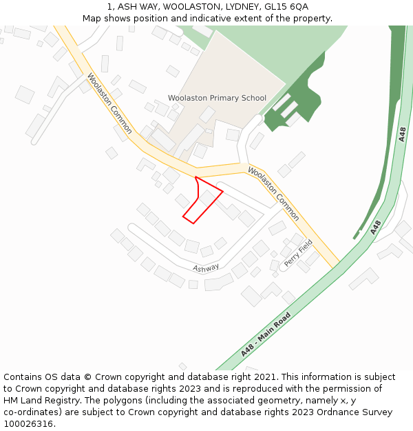 1, ASH WAY, WOOLASTON, LYDNEY, GL15 6QA: Location map and indicative extent of plot