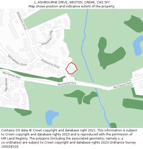 1, ASHBOURNE DRIVE, WESTON, CREWE, CW2 5FY: Location map and indicative extent of plot