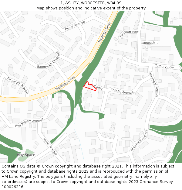 1, ASHBY, WORCESTER, WR4 0SJ: Location map and indicative extent of plot