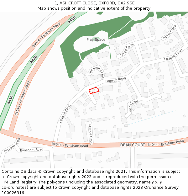 1, ASHCROFT CLOSE, OXFORD, OX2 9SE: Location map and indicative extent of plot