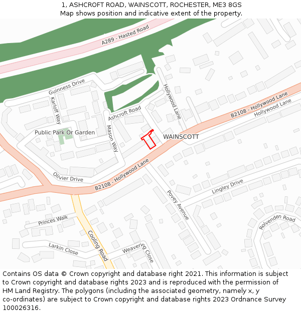 1, ASHCROFT ROAD, WAINSCOTT, ROCHESTER, ME3 8GS: Location map and indicative extent of plot