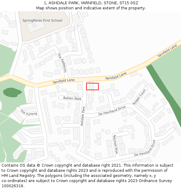 1, ASHDALE PARK, YARNFIELD, STONE, ST15 0SZ: Location map and indicative extent of plot