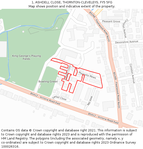 1, ASHDELL CLOSE, THORNTON-CLEVELEYS, FY5 5FG: Location map and indicative extent of plot
