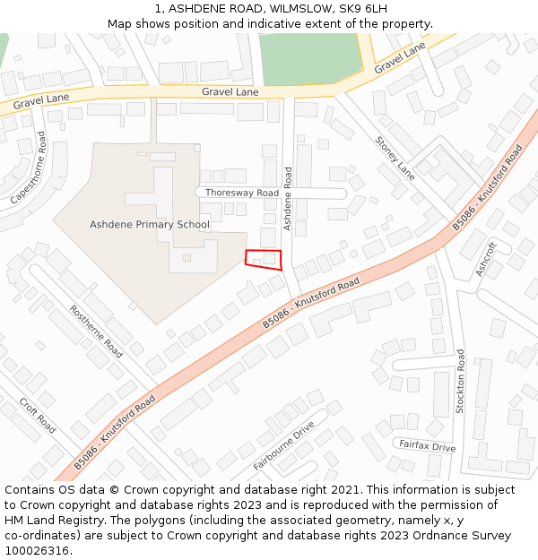 1, ASHDENE ROAD, WILMSLOW, SK9 6LH: Location map and indicative extent of plot