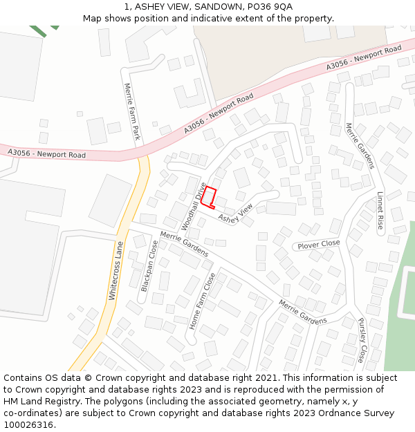 1, ASHEY VIEW, SANDOWN, PO36 9QA: Location map and indicative extent of plot