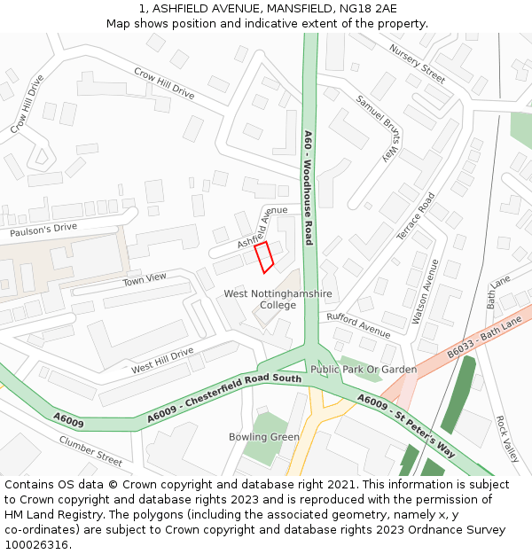 1, ASHFIELD AVENUE, MANSFIELD, NG18 2AE: Location map and indicative extent of plot