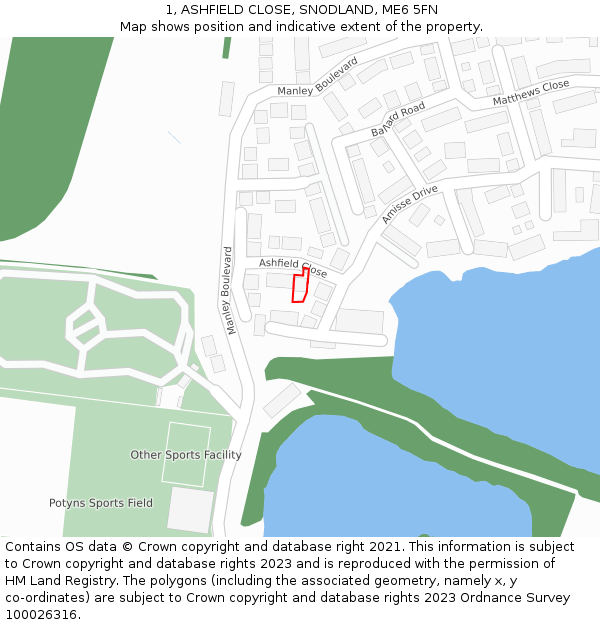 1, ASHFIELD CLOSE, SNODLAND, ME6 5FN: Location map and indicative extent of plot