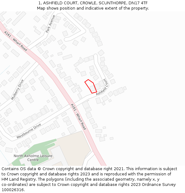 1, ASHFIELD COURT, CROWLE, SCUNTHORPE, DN17 4TF: Location map and indicative extent of plot