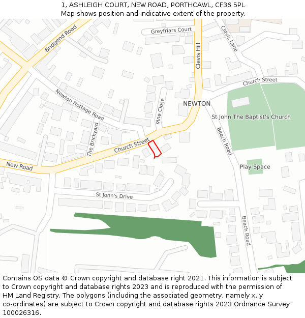 1, ASHLEIGH COURT, NEW ROAD, PORTHCAWL, CF36 5PL: Location map and indicative extent of plot