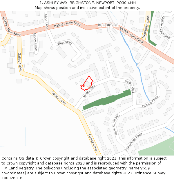 1, ASHLEY WAY, BRIGHSTONE, NEWPORT, PO30 4HH: Location map and indicative extent of plot