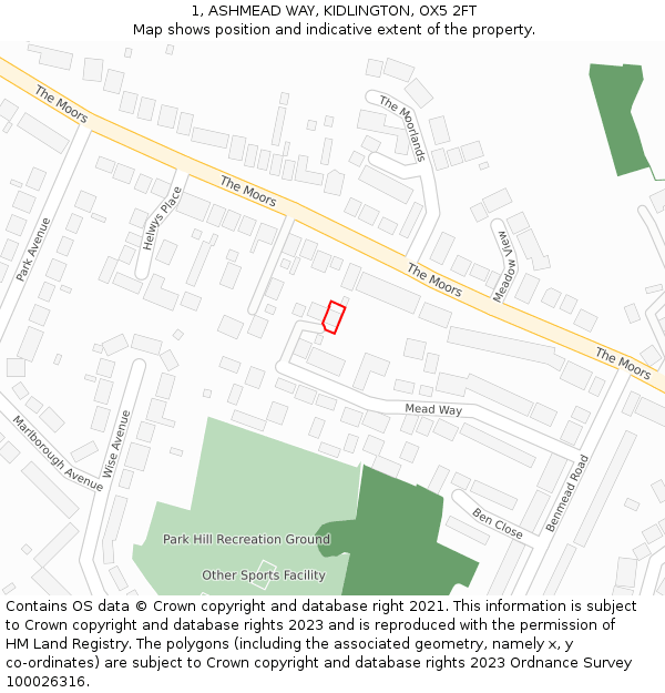 1, ASHMEAD WAY, KIDLINGTON, OX5 2FT: Location map and indicative extent of plot