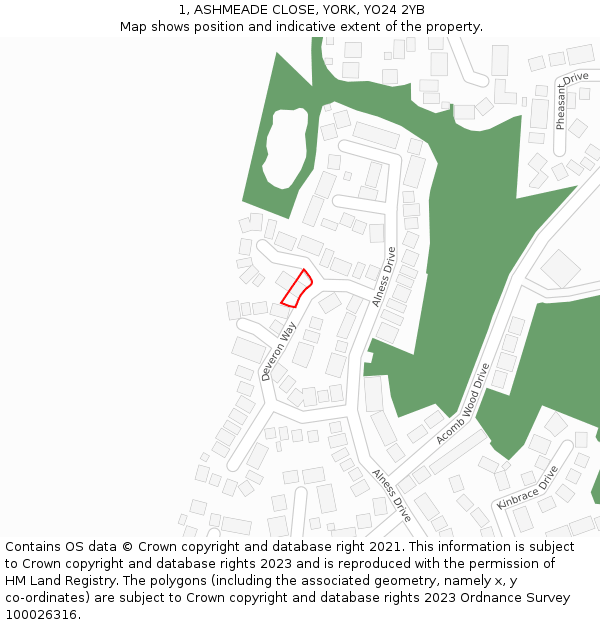 1, ASHMEADE CLOSE, YORK, YO24 2YB: Location map and indicative extent of plot