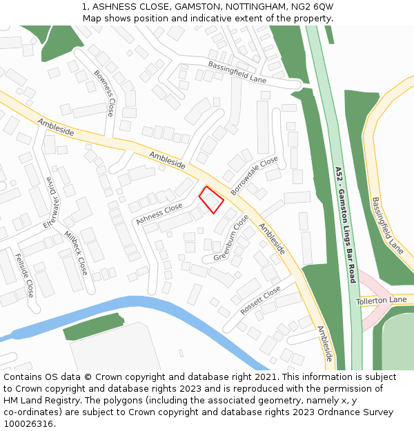 1, ASHNESS CLOSE, GAMSTON, NOTTINGHAM, NG2 6QW: Location map and indicative extent of plot