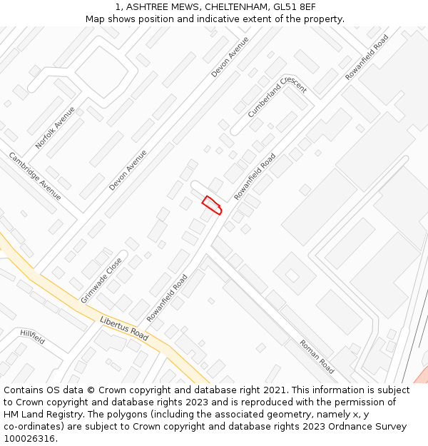 1, ASHTREE MEWS, CHELTENHAM, GL51 8EF: Location map and indicative extent of plot