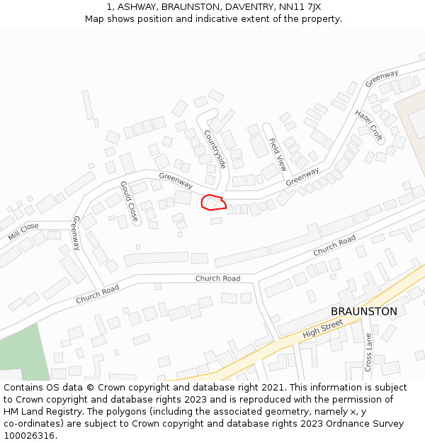 1, ASHWAY, BRAUNSTON, DAVENTRY, NN11 7JX: Location map and indicative extent of plot