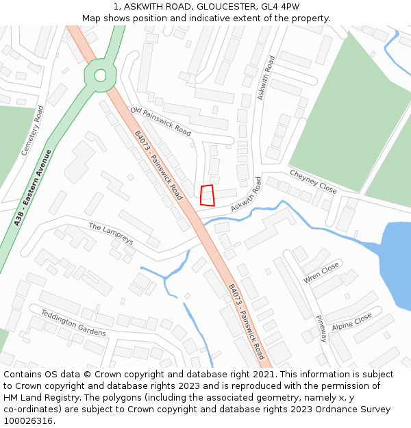 1, ASKWITH ROAD, GLOUCESTER, GL4 4PW: Location map and indicative extent of plot