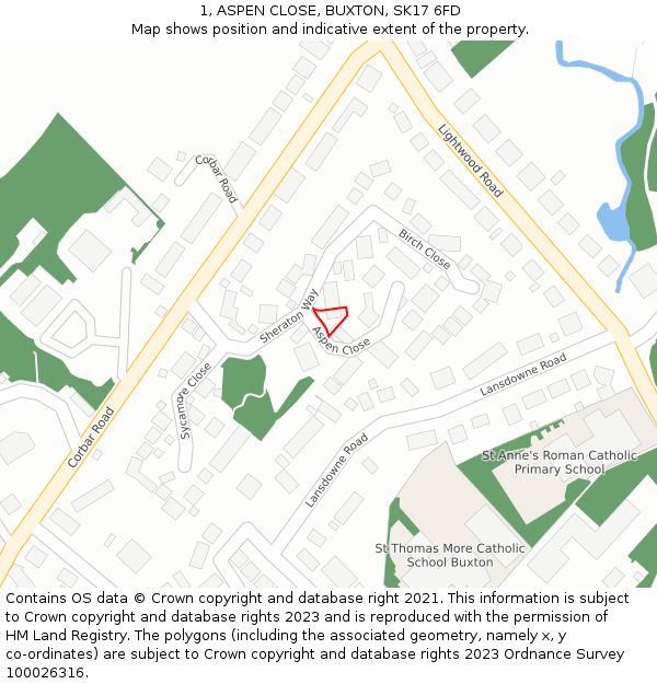 1, ASPEN CLOSE, BUXTON, SK17 6FD: Location map and indicative extent of plot