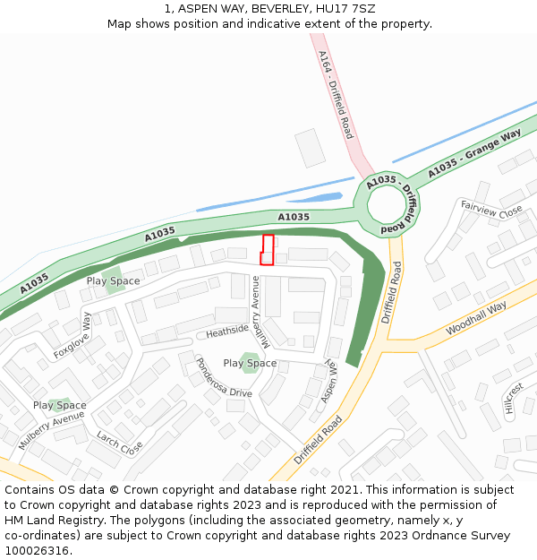 1, ASPEN WAY, BEVERLEY, HU17 7SZ: Location map and indicative extent of plot