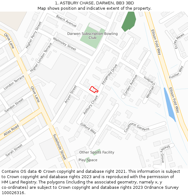 1, ASTBURY CHASE, DARWEN, BB3 3BD: Location map and indicative extent of plot