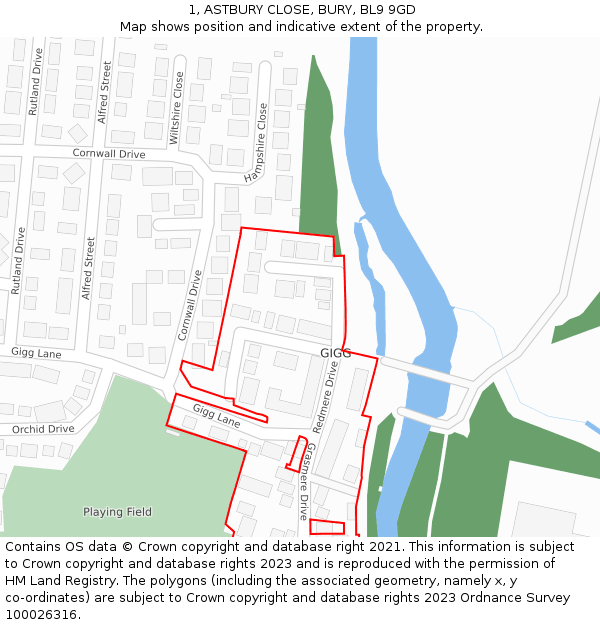 1, ASTBURY CLOSE, BURY, BL9 9GD: Location map and indicative extent of plot